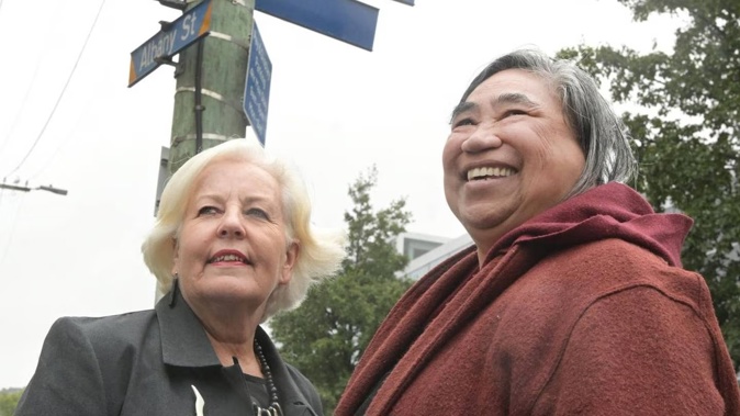 Dunedin city councillors Christine Garey (left), and Marie Laufiso are glad progress is being made on recognising more women on the city’s street signs. Photo / Otago Daily Times