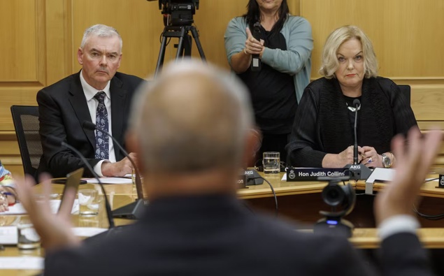 ACC Minister Scott Simpson (left) during a privileges committee hearing. Photo / Mark Mitchell