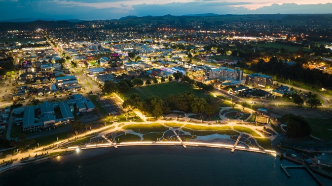 Rotorua lakefront at night. Photo / RotoruaNZ