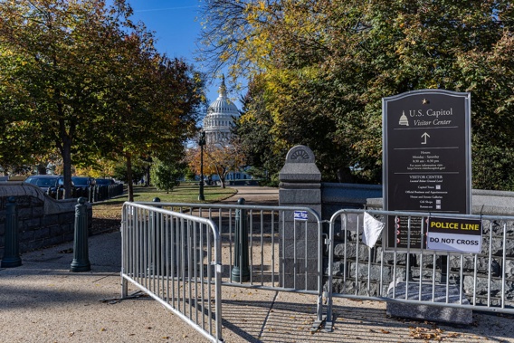 Temporary bike-rack barriers are installed at the Capitol as part of enhanced security measures. Photo / Valerie Plesch for The Washington Post