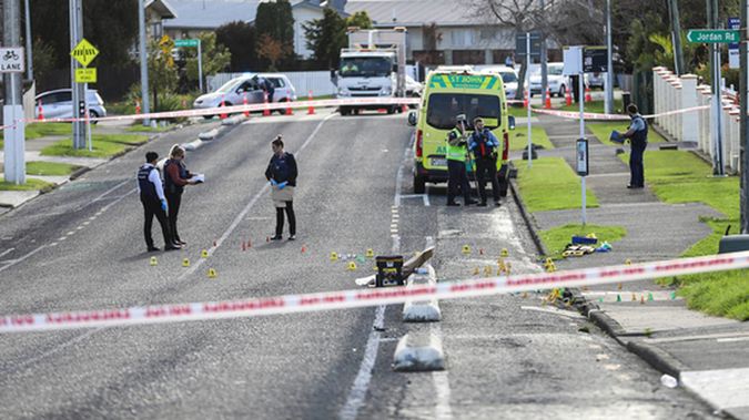 Police examine the scene of a suspected hit and run on Thomas Road in Māngere, Auckland. Photo / Supplied
