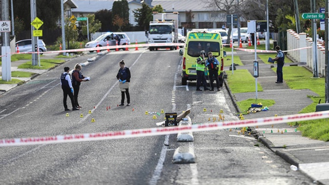 Police examine the scene of a suspected hit and run on Thomas Road in Māngere, Auckland. Photo / Supplied