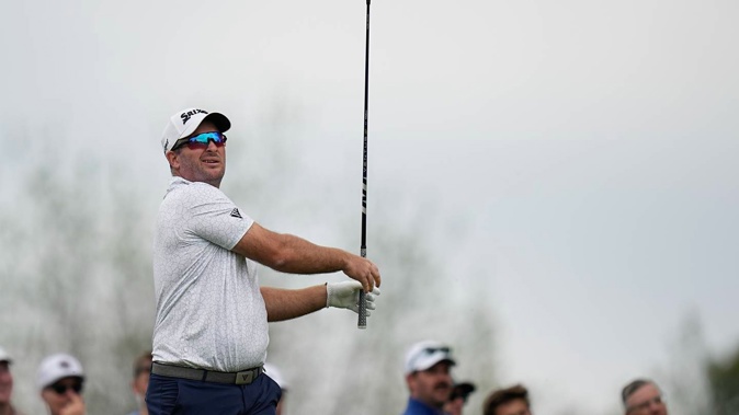 Ryan Fox watches his tee shot on the 13th hole during the second round of the PGA Championship at Oak Hill Country Club. Photo / AP