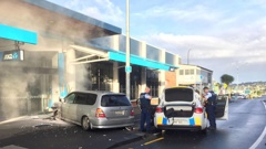A man allegedly fleeing police suffered serious injuries after ploughing his vehicle into an Auckland bank in 2019. (Photo / Phil Taylor)