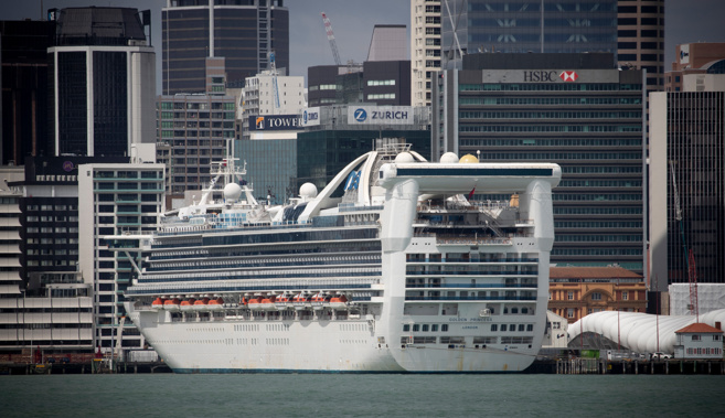 The P&O cruise ship Golden Princess docked at Queens Wharf on Auckland's waterfront. Photo / Dean Purcell.