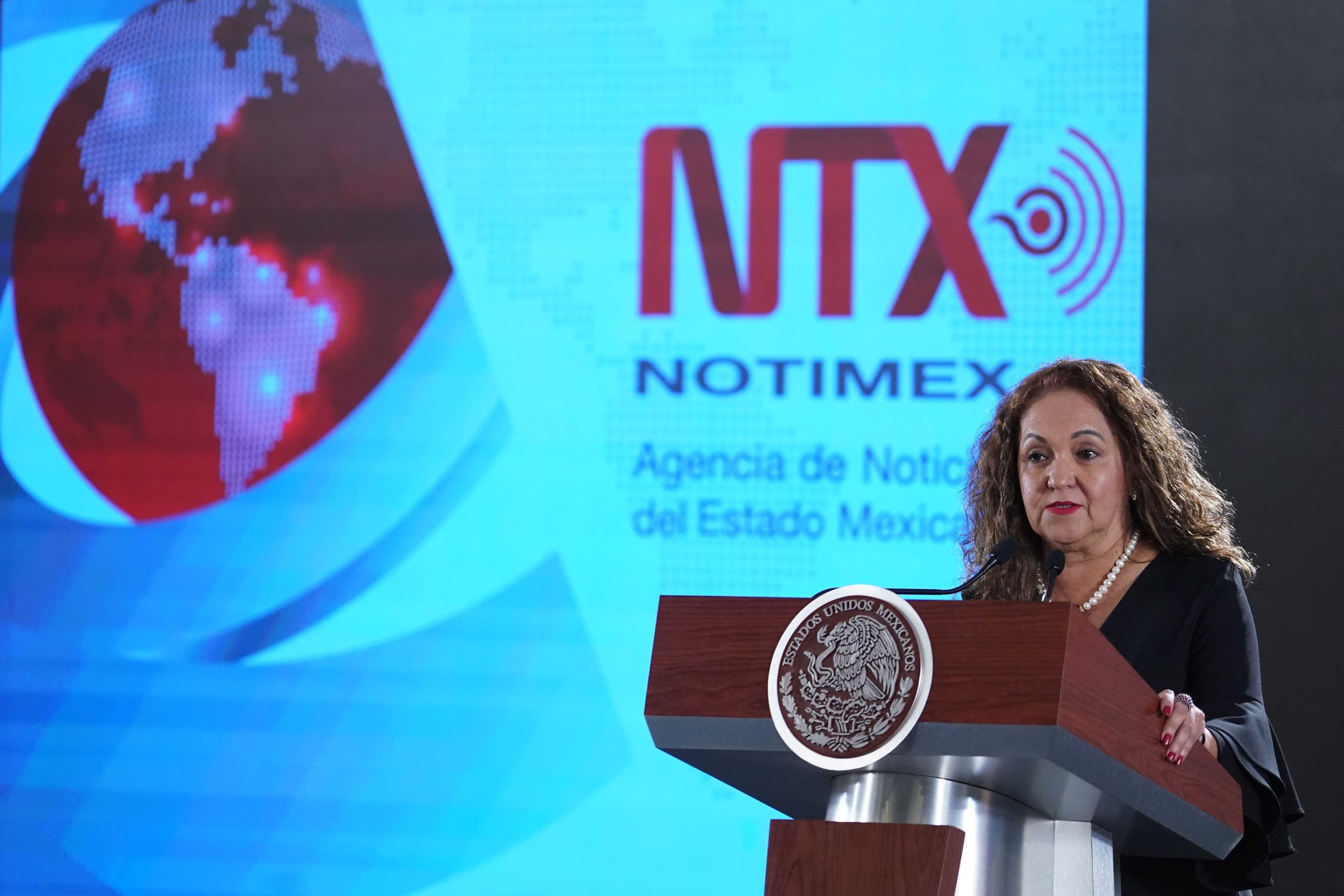In this photo provided by the Mexican presidential press office, Notimex Director Sanjuana Martinez speaks during the daily press briefing at the National Palace in Mexico City, July 19, 2019. Mexican President Andrés Manuel López Obrador confirmed on April 14, 2023 the permanent closure of the state agency, Notimex, which has been closed since 2020 due to a labor dispute. Photo / Mexico's Presidential Press Office via AP