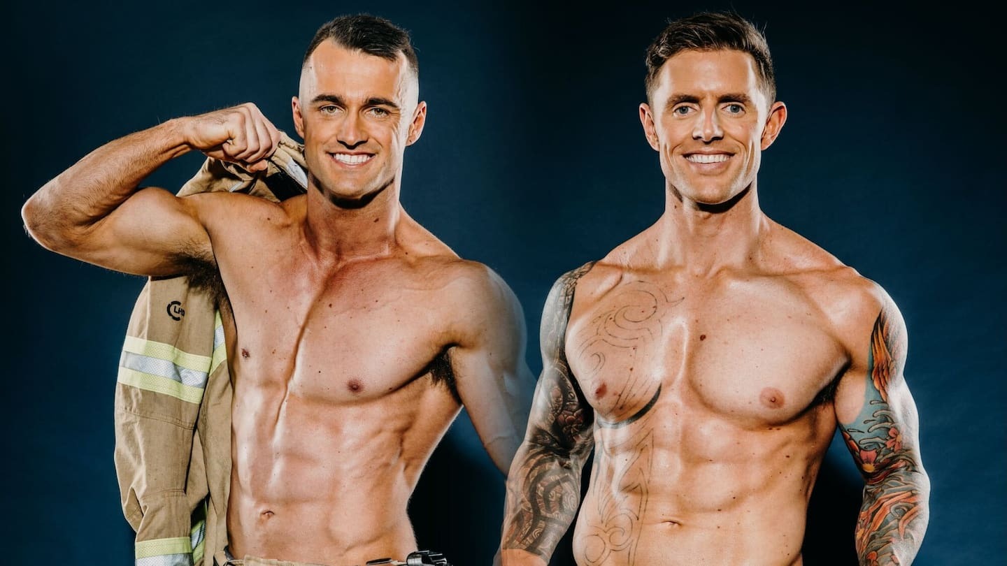 Hastings Firefighters Dominic Coe, Left, And Dan Nesbit In The 2026 Kiwi Firefighters Calendar.