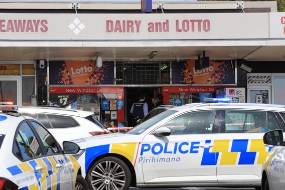 Two people were badly injured at Auckland's New Windsor dairy. (Photo / Hayden Woodward)
