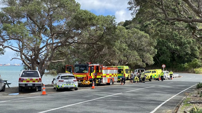 Emergency services attend the incident at Urquharts Bay, Whangārei Heads on Sunday morning. Photo / Denise Piper
