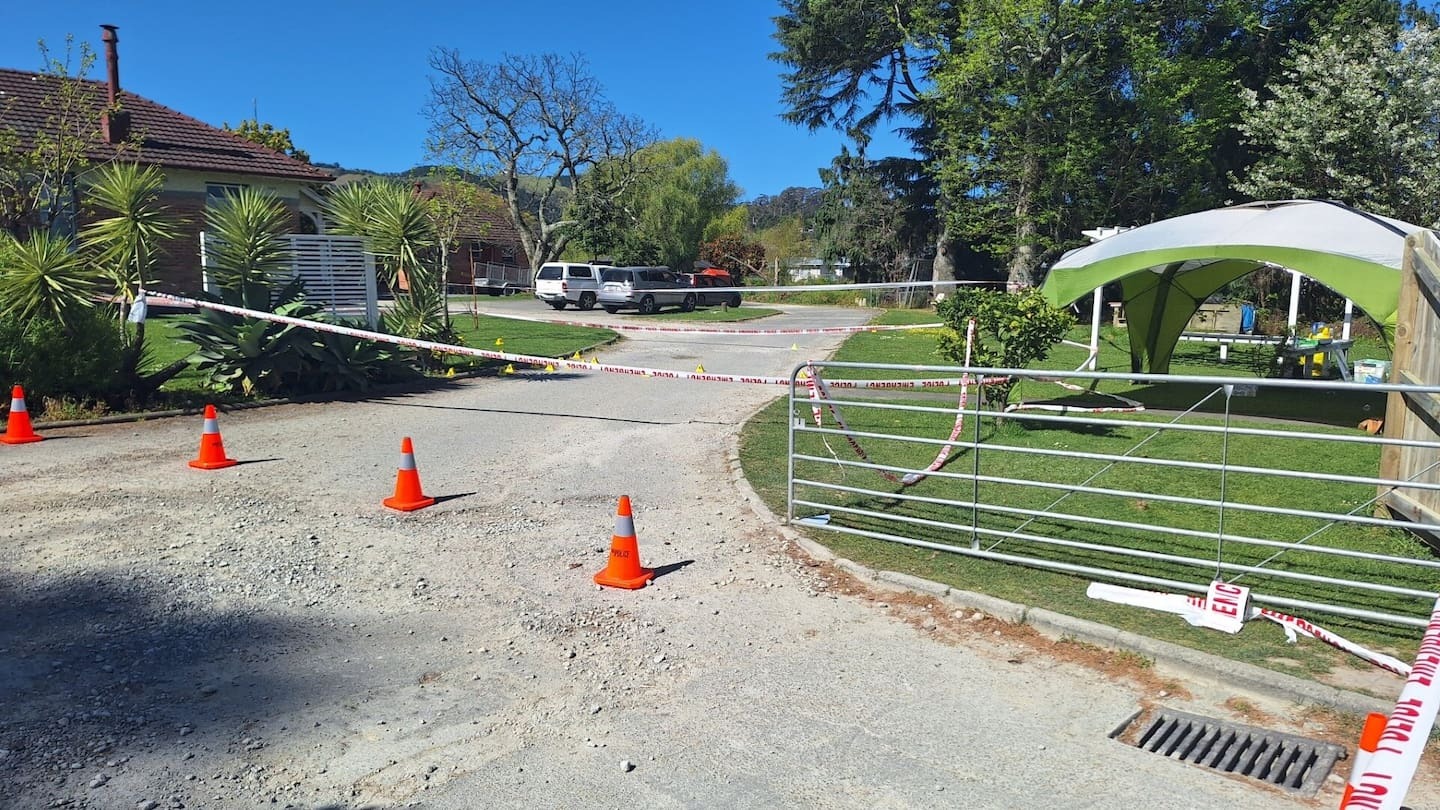 Police conduct a scene examination on the grounds of Forrester House last month where Bill Maangi was found injured. He later died in hospital. Photo / Murray Robertson