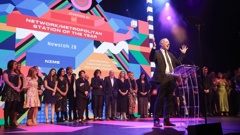 NZME chief audio officer Jason Winstanley accepts the award for station of the year (metropolitan) for Newstalk ZB. Photo / Sylvie Whinray
