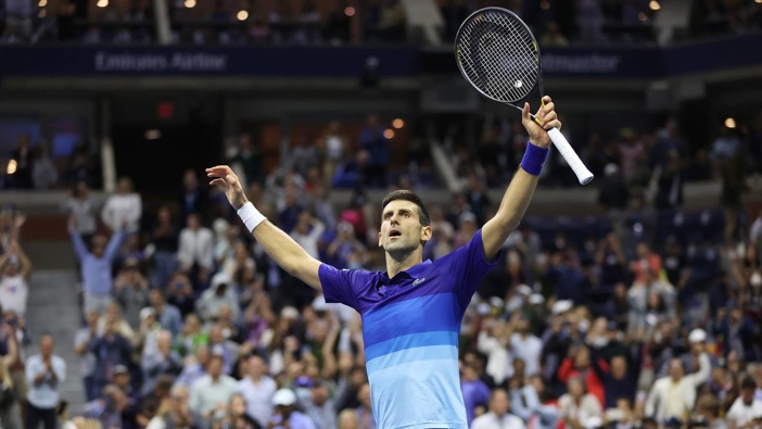 Novak Djokovic of Serbia celebrates defeating Alexander Zverev of Germany in their US Open semifinal. (Photo / Getty)