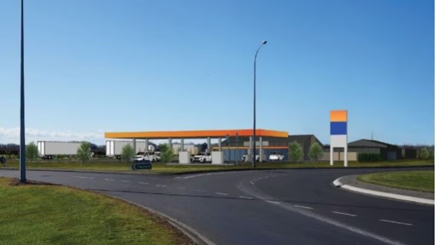 A concept image of the service station plans, which include a cafe, truck stop and 62 car parks.