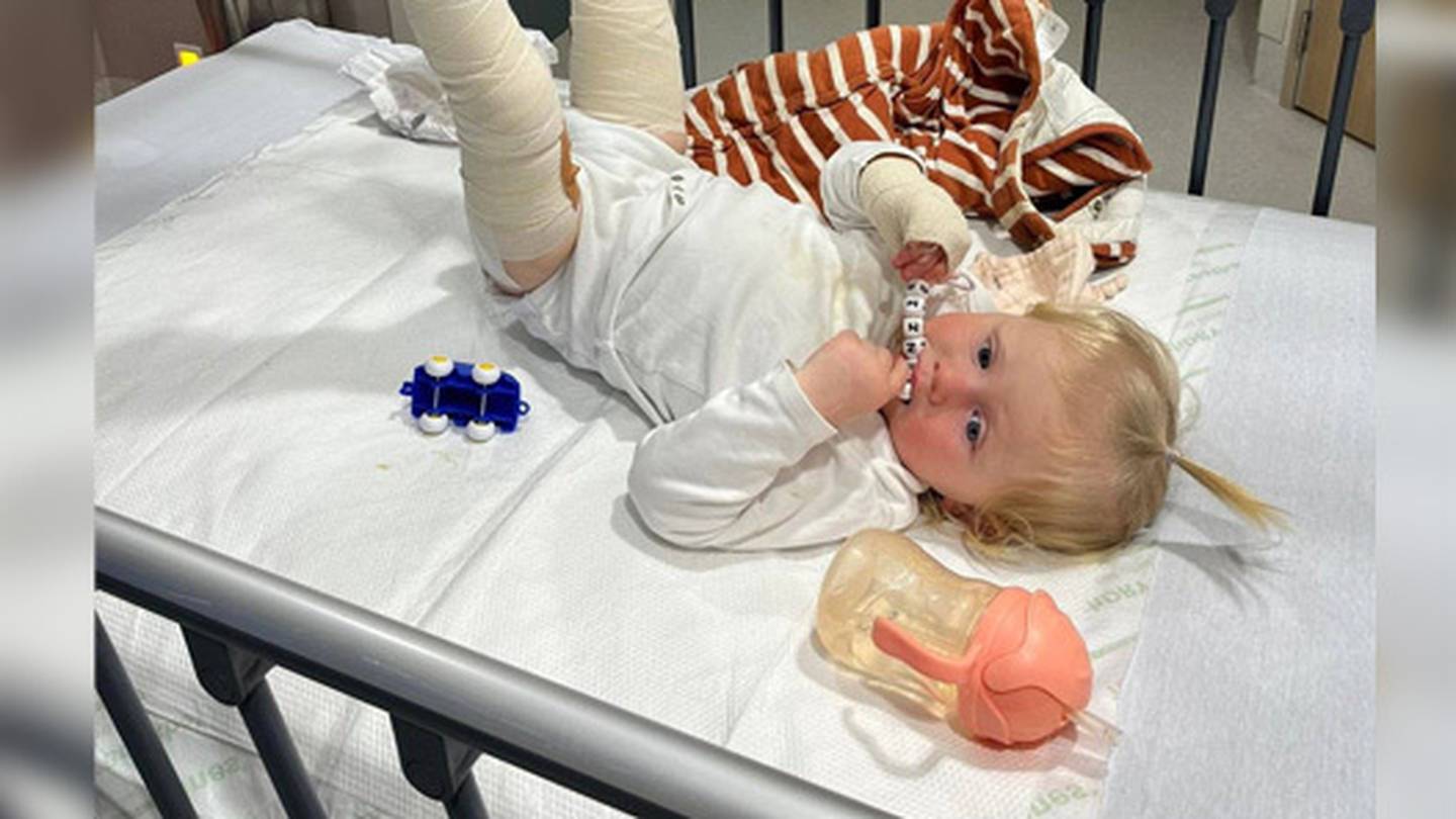 Kenzie Davie, 15 months, broke her femur playing at a trampoline park. Photo / Supplied