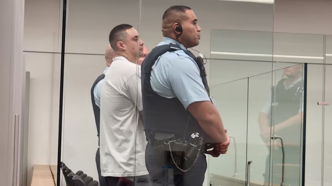 Elijah Daveron at a court appearance last year, on an unrelated matter. Today in the High Court at Wellington he admitted five representative charges of importing class A and B drugs. Photo / Ruth Hill, RNZ