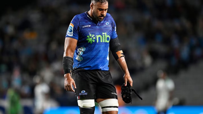 Blues captain Patrick Tuipulotu left the field with an injury in the Blues' win over the Fijian Drua. Photo / Photosport