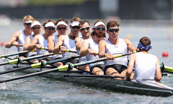 The New Zealand men's eight in the rowing final. (Photo / Getty)