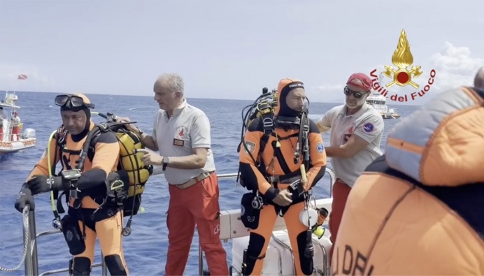 Search and rescue divers have spent days trying to access the Bayesian to recover the bodies of those inside after the superyacht sank in a freak storm. Photo / Vigil Fuoco