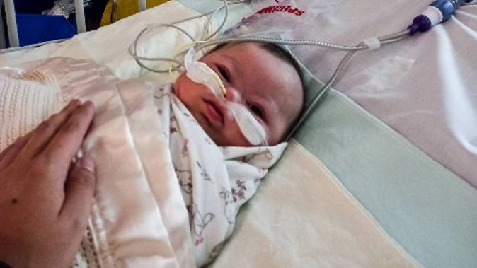 A baby sick with RSV. Photo / NZ Herald