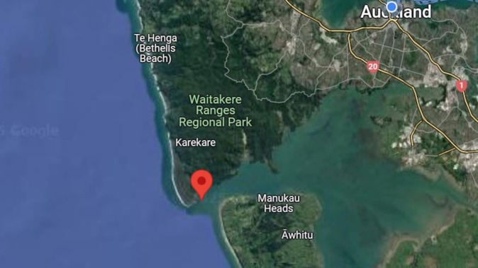 A body has been found off Paratutae Island, near Whatipū Beach in West Auckland. Image / Google Maps