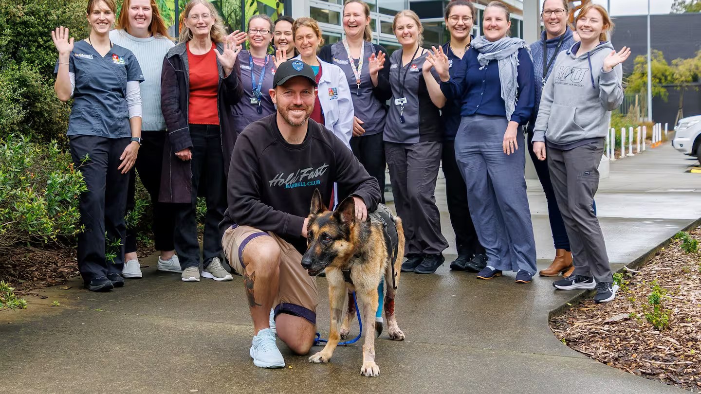 Constable Adam Johannsen and Teo with the Massey Vet team