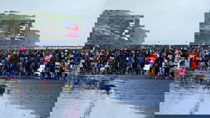 Protesters against seabed mining gathered at Mana Beach, Pātea, in 2017. Photo / NZME