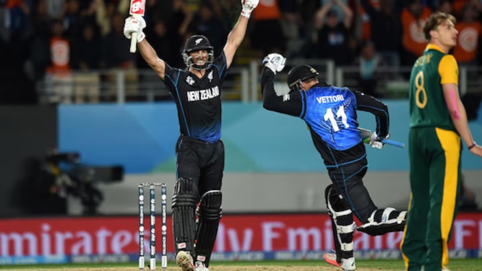 The moment of glory when Grant Elliott hit New Zealand into the 2015 World Cup final. Photo: photosport.nz