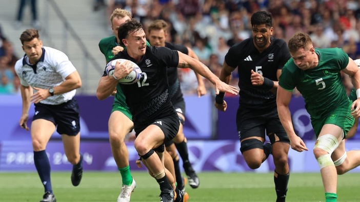 Leroy Carter in action for New Zealand All Blacks Sevens at the Paris Olympics. Photo / Photosport