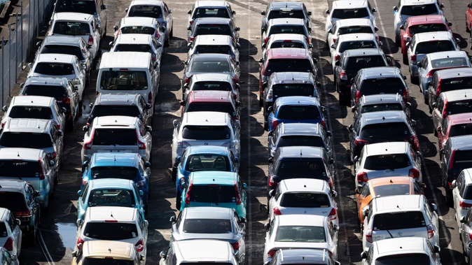 Cars lined up at the Ports of Auckland.