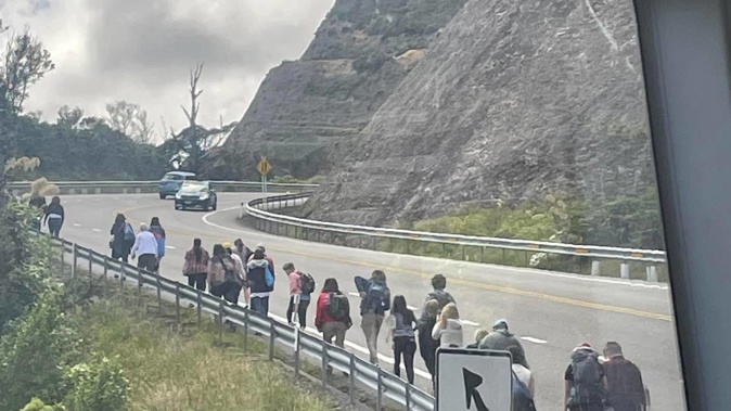 Passengers were left to find rides on the side of State Highway 2 on Remutaka Hill after thier bus broke down. Photo / Dan Boerman