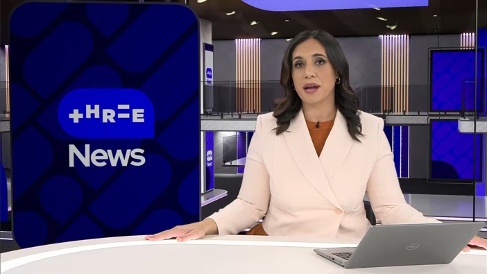 Laura Tupou presents the first night of the new-look Three News. Photo / Warner Bros Discovery
