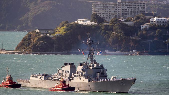 The gas turbine-propelled US Navy destroyer, USS Howard, arrived in Wellington this morning. (Photo / Mark Mitchell)