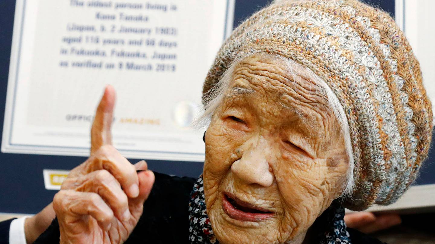Kane Tanaka, then 116-years-old, reacts after receiving a Guinness World Records certificate at a nursing home where she lived in Fukuoka. (Photo / Takuto Kaneko via AP, File)