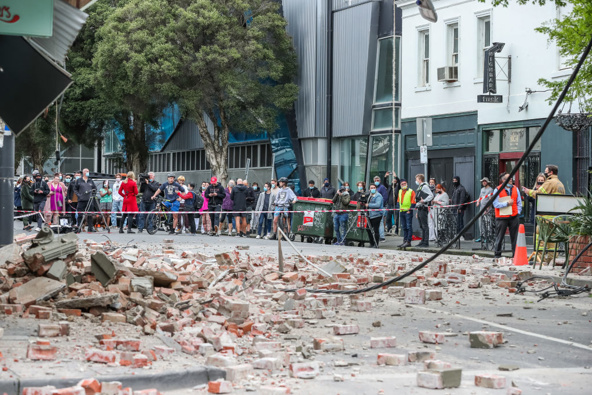Damaged buildings (Betty's Burgers) following an earthquake are seen along Chapel Street (Photo/Getty)