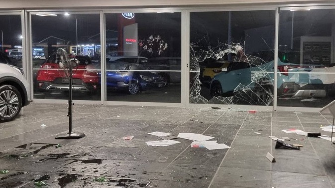 The teenagers kicked their way into the Kia showroom in Whangārei. Photo / Supplied