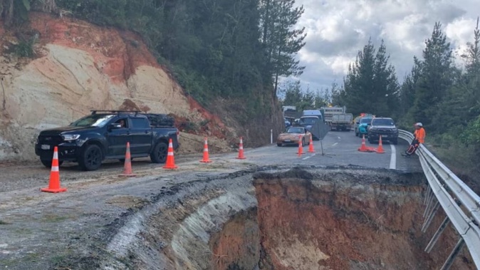 A slip on State Highway 25 between Hikuai and Opoutere. The road reopened to light traffic one way, on March 6. Photo / Waka Kotahi NZTA