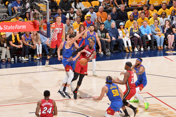 Bam Adebayo #13 of the Miami Heat passes the ball during Game One of the 2023 NBA Finals against the Denver Nuggets on June 1, 2023 at the Ball Arena in Denver, Colorado. Photo / Getty