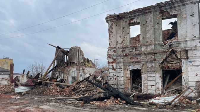 Shelling has caused damaged to buildings in Kupiansk, in Ukraine's northeastern Kharkiv region.
