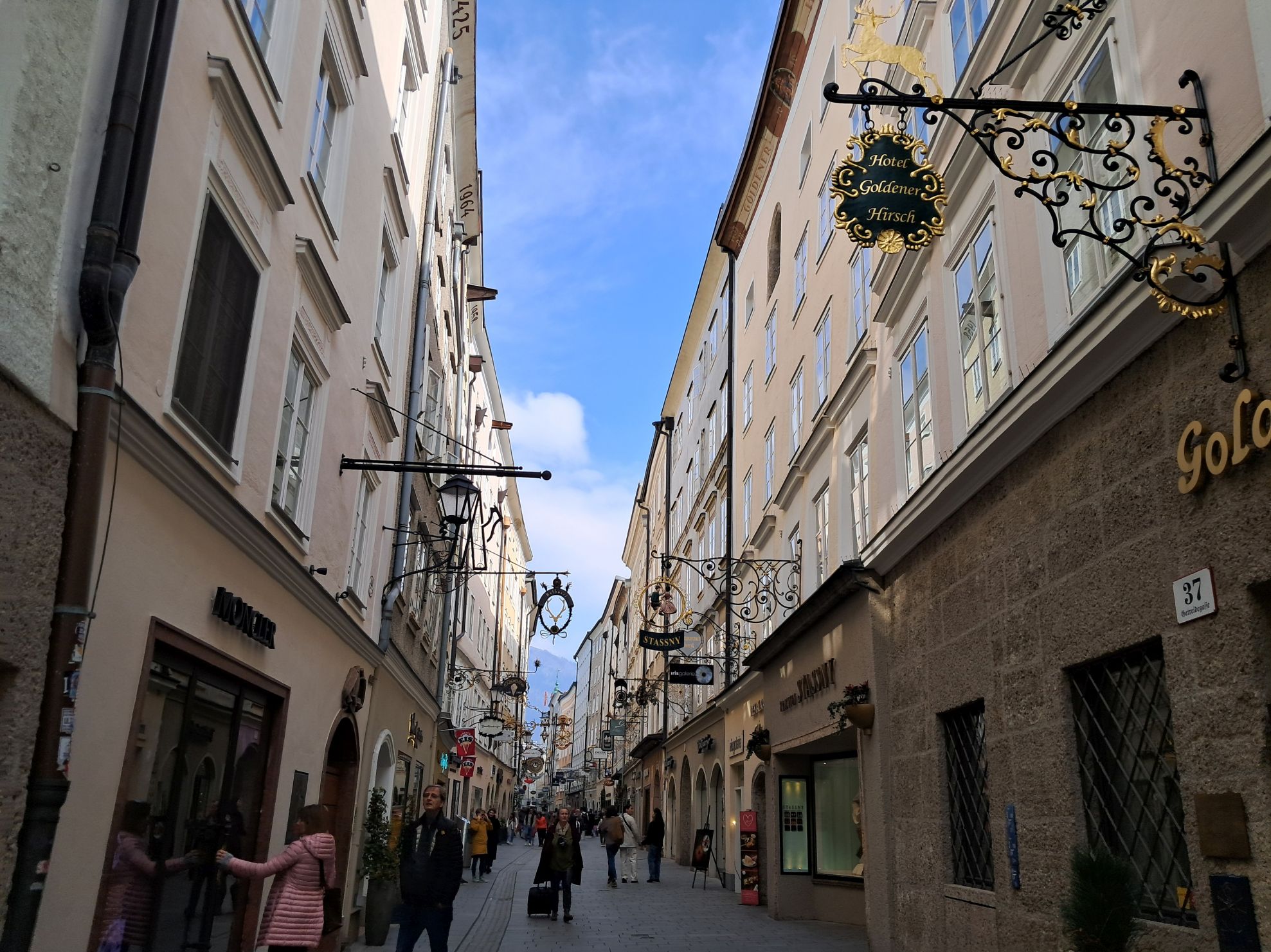 Guild sign draped streets of Salzburg. Photo / Mike Yardley