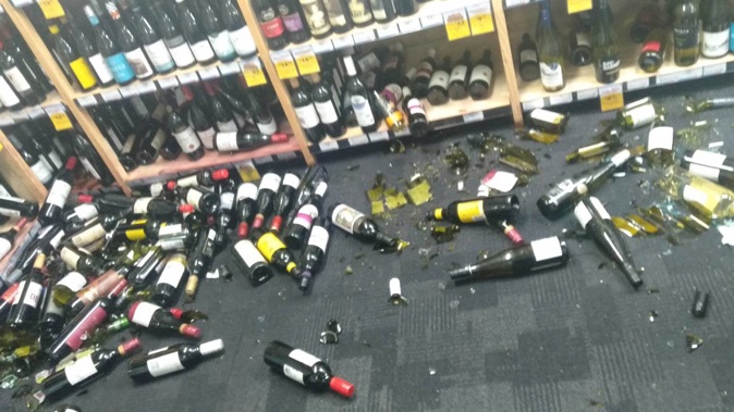 A “few thousand dollars” of stock was found on the floor of Super Liquor Kawerau after a swarm of earthquakes rocked the region at the weekend. Photo / Supplied