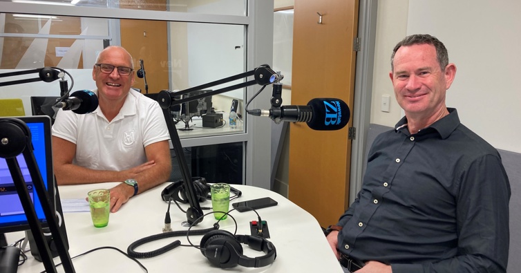 NZ Restaurant Association President Mike Egan and Wellington Phoenix GM David Dome. Image / Newstalk ZB