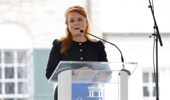 Sarah Ferguson, Duchess of York, speaks at the public memorial for Lisa Marie Presley on January 22, 2023 in Memphis, Tennessee. Photo /Getty Images