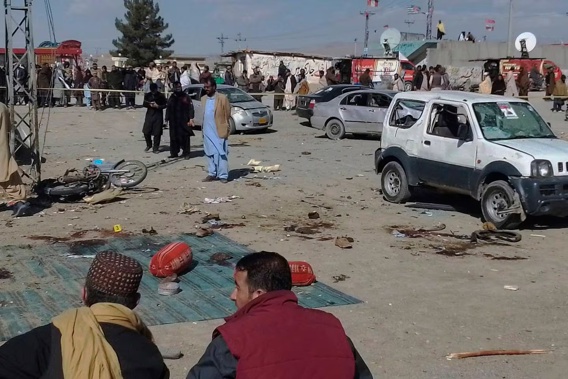 Security officials examine the scene of a bomb blast in Khanozai, Pashin, a district of Pakistan's Baluchistan province. Photo / AP