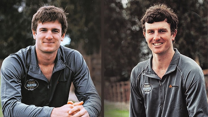 Lincoln University’s Nick O’Connor (left) won the Tasman Young Farmer of the Year, while his brother Peter won the Aorangi Young Farmer of the Year title. Photo / Supplied