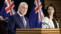 Prime Minister Christopher Luxon and Cabinet Minister Erica Stanford during the press conference before the tabling of the Royal Commission of Inquiry into Abuse in Care at Parliament. Photo / Mark Mitchell