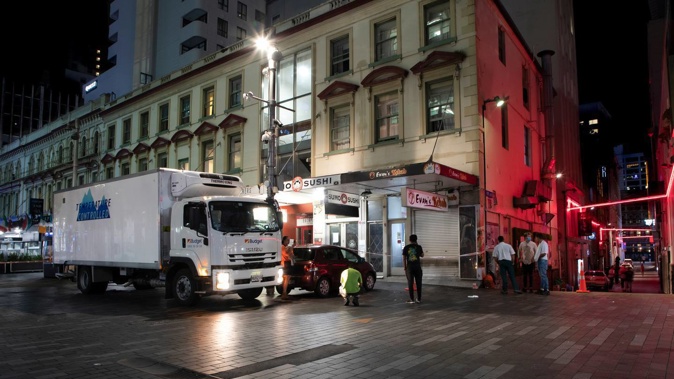 Police outside the scene of the shooting in Fort St earlier this month. Photo / Hayden Woodward