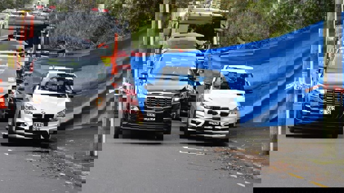 The scene at St Vincent Ave in Remuera where an elderly woman was found dead in her car. (Photo / Darren Masters)