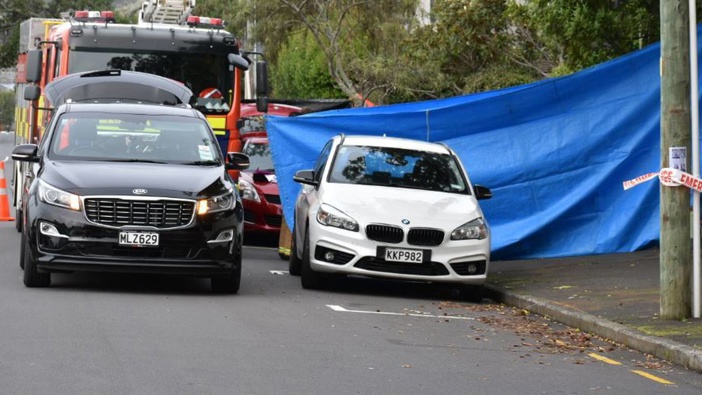 The scene at St Vincent Ave in Remuera where an elderly woman was found dead in her car. (Photo / Darren Masters)