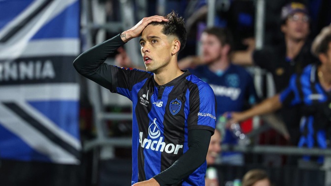 Auckland FC's Logan Rogerson after his goal was ruled out. Copyright Photo: Shane Wenzlick / www.photosport.nz