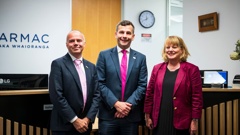 Act MP and new Parliamentary Private Secretary Todd Stephenson with Associate Minister of Health David Seymour and Pharmac chief executive Sarah Fitt.